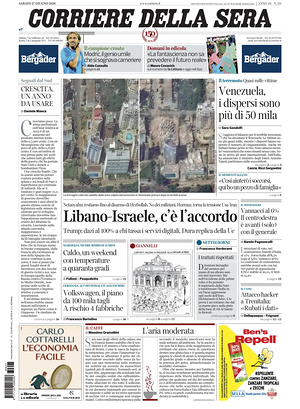 Prima pagina Corriere della Sera di oggi - Quotidiano nazionale