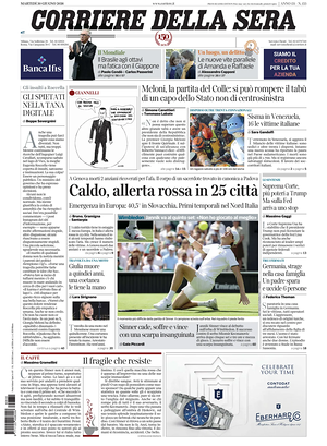 Prima pagina Corriere della Sera di oggi - Quotidiano nazionale