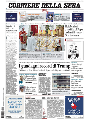 Prima pagina Corriere della Sera di oggi - Quotidiano nazionale