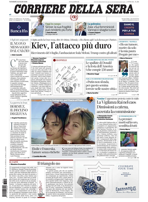 Prima pagina Corriere della Sera di oggi - Quotidiano nazionale
