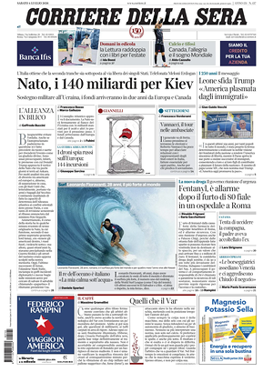 Prima pagina Corriere della Sera di oggi - Quotidiano nazionale