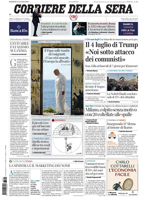 Prima pagina Corriere della Sera di oggi - Quotidiano nazionale