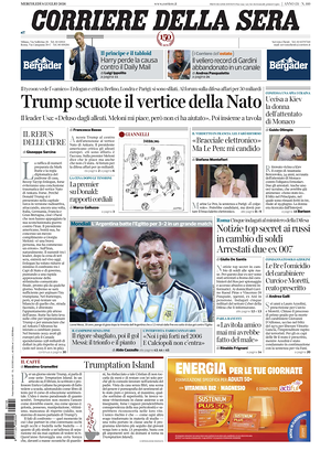 Prima pagina Corriere della Sera di oggi - Quotidiano nazionale