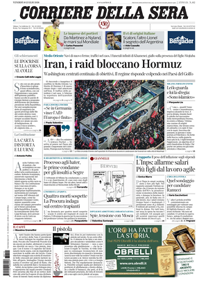 Prima pagina Corriere della Sera di oggi - Quotidiano nazionale