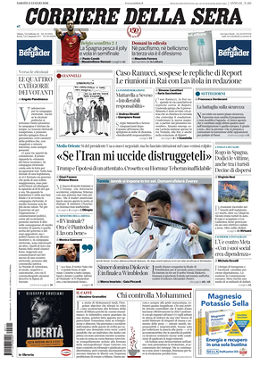 Prima pagina Corriere della Sera di oggi - Quotidiano nazionale