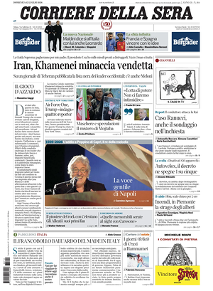 Prima pagina Corriere della Sera di oggi - Quotidiano nazionale