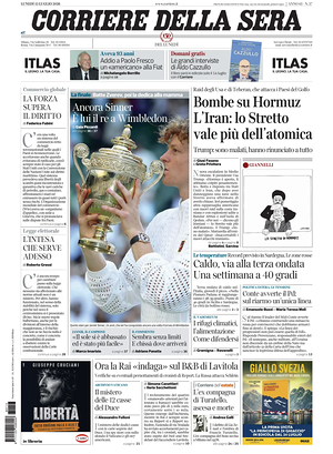 Prima pagina Corriere della Sera di oggi - Quotidiano nazionale