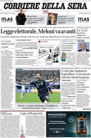 Corriere della Sera prima pagina