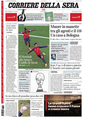 Prima pagina Corriere della Sera di oggi - Quotidiano nazionale