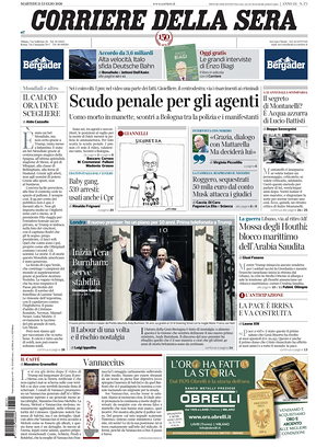 Corriere della Sera front page