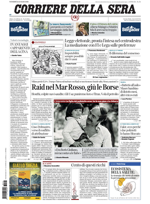 Prima pagina Corriere della Sera di oggi - Quotidiano nazionale