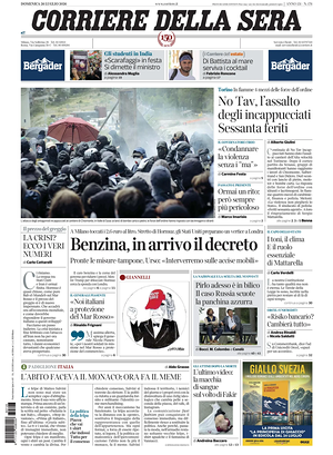 Prima pagina Corriere della Sera di oggi - Quotidiano nazionale
