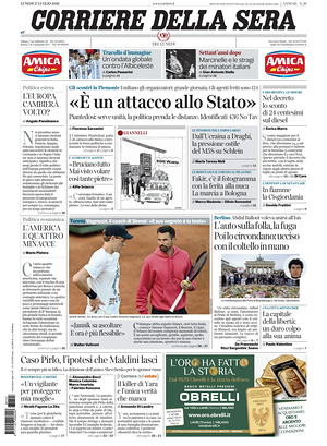 Prima pagina Corriere della Sera di oggi - Quotidiano nazionale