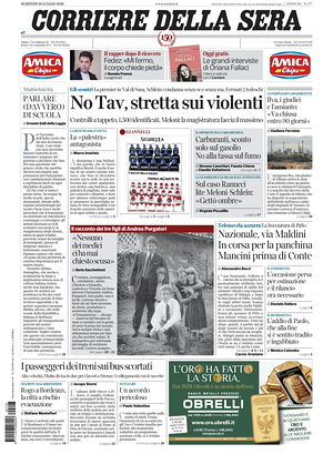 Prima pagina Corriere della Sera di oggi - Quotidiano nazionale
