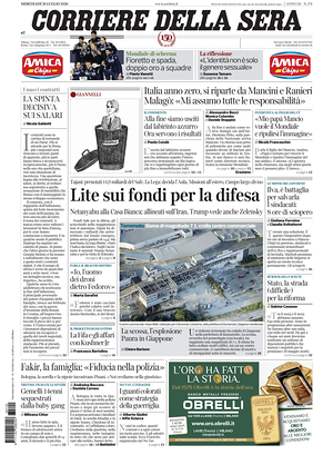 Prima pagina Corriere della Sera di oggi - Quotidiano nazionale