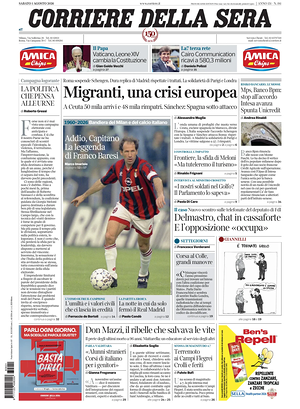 Prima pagina Corriere della Sera di oggi - Quotidiano nazionale