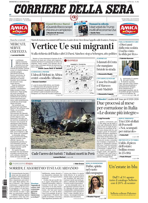 Prima pagina Corriere della Sera di oggi - Quotidiano nazionale