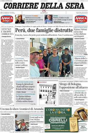 Corriere della Sera prima pagina