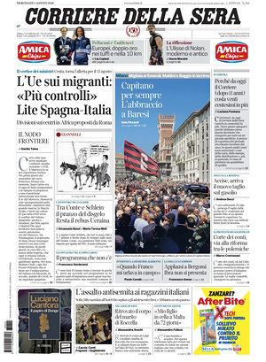 Prima pagina Corriere della Sera di oggi - Quotidiano nazionale