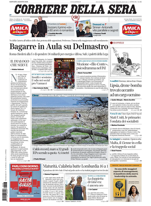 Prima pagina Corriere della Sera di oggi - Quotidiano nazionale