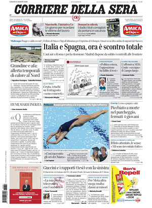 Prima pagina Corriere della Sera di oggi - Quotidiano nazionale