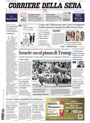 Prima pagina Corriere della Sera di oggi - Quotidiano nazionale