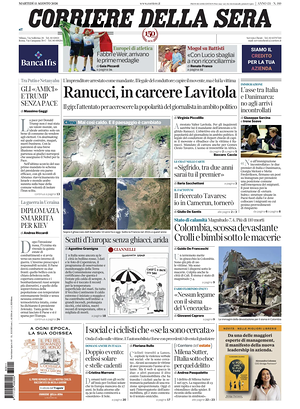 Prima pagina Corriere della Sera di oggi - Quotidiano nazionale