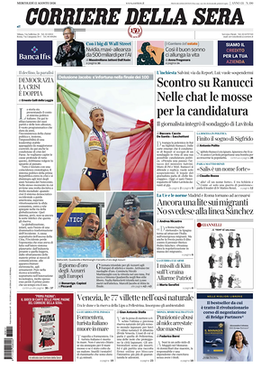 Prima pagina Corriere della Sera di oggi - Quotidiano nazionale