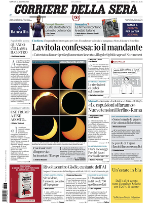 Prima pagina Corriere della Sera di oggi - Quotidiano nazionale