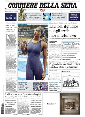 Prima pagina Corriere della Sera di oggi - Quotidiano nazionale