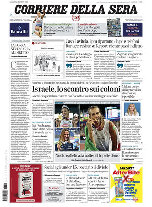 Prima pagina Corriere della Sera di oggi - Quotidiano nazionale