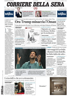 Prima pagina Corriere della Sera di oggi - Quotidiano nazionale