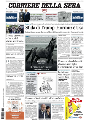 Prima pagina Corriere della Sera di oggi - Quotidiano nazionale