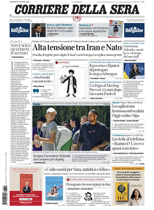 Prima pagina Corriere della Sera di oggi - Quotidiano nazionale