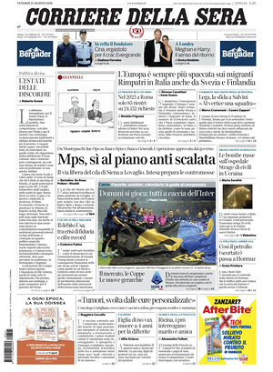 Prima pagina Corriere della Sera di oggi - Quotidiano nazionale
