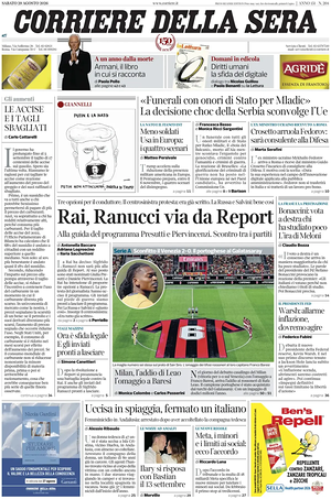 Corriere della Sera prima pagina