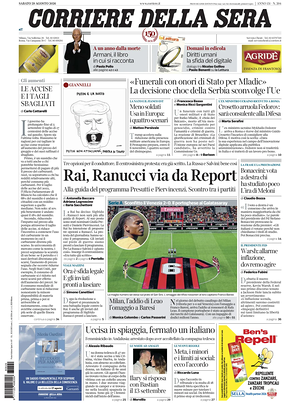 Prima pagina Corriere della Sera di oggi - Quotidiano nazionale