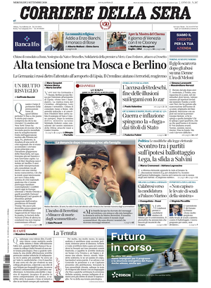 Prima pagina Corriere della Sera di oggi - Quotidiano nazionale