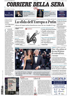 Prima pagina Corriere della Sera di oggi - Quotidiano nazionale
