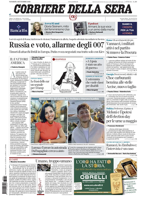 Prima pagina Corriere della Sera di oggi - Quotidiano nazionale