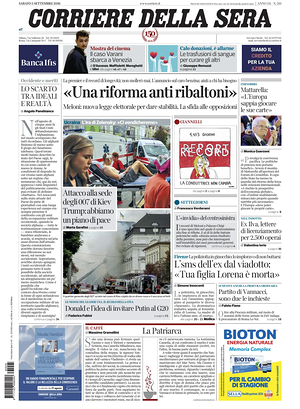 Prima pagina Corriere della Sera di oggi - Quotidiano nazionale