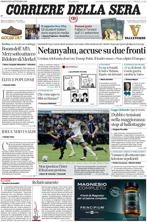 Corriere della Sera prima pagina