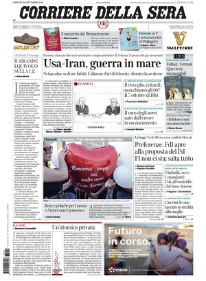 Prima pagina Corriere della Sera di oggi - Quotidiano nazionale