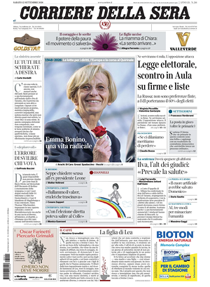 Prima pagina Corriere della Sera di oggi - Quotidiano nazionale