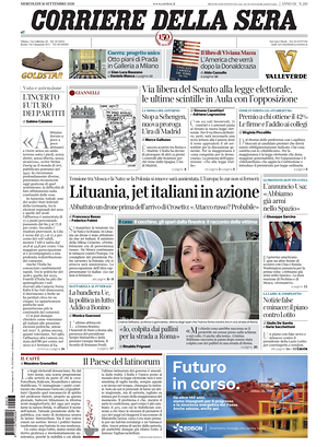 Prima pagina Corriere della Sera di oggi - Quotidiano nazionale