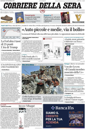 Corriere della Sera prima pagina