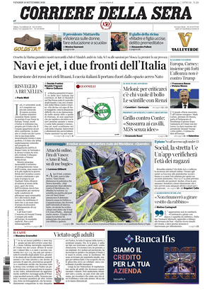 Prima pagina Corriere della Sera di oggi - Quotidiano nazionale