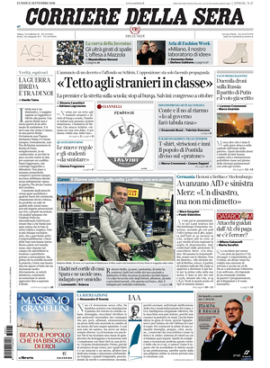 Prima pagina Corriere della Sera di oggi - Quotidiano nazionale