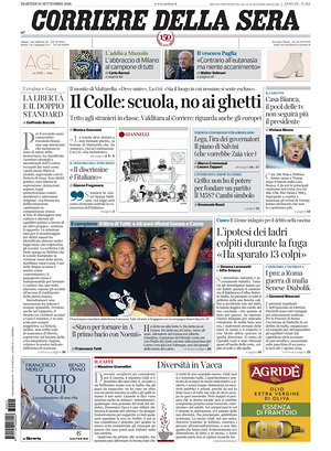 Prima pagina Corriere della Sera di oggi - Quotidiano nazionale