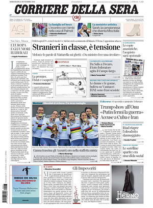 Prima pagina Corriere della Sera di oggi - Quotidiano nazionale